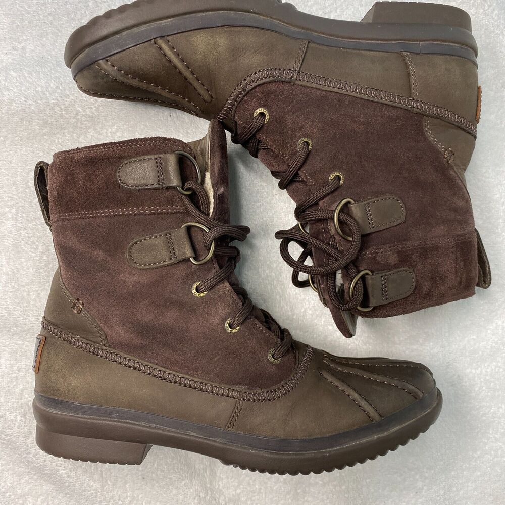 UGG Azaria Boots Women 6.5 Brown Suede Leather Waterproof Shearling Lined Casual - Picture 5 of 11